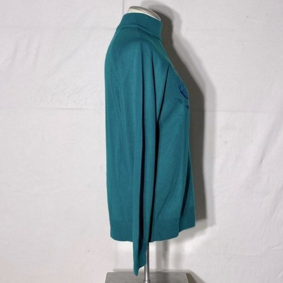 VINTAGE St Michael Green Embroidered Mock  Neck Sweater M - Picture 5 of 11